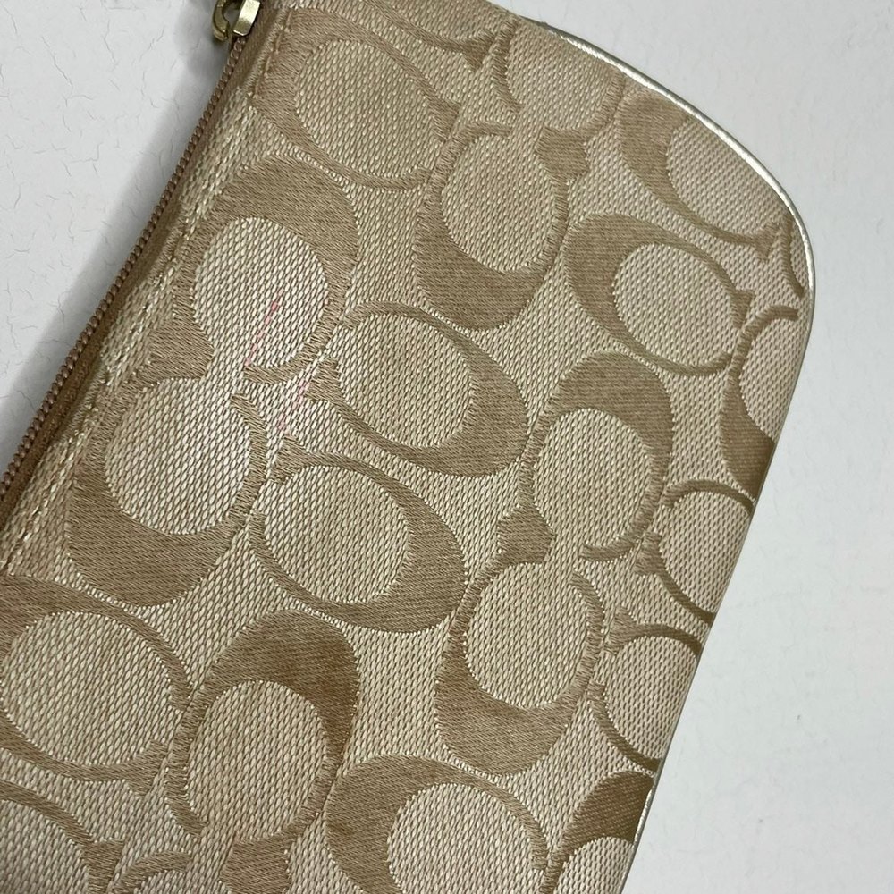 COACH Signature Monogram Small Wristlet Tan Beige - Picture 6 of 12
